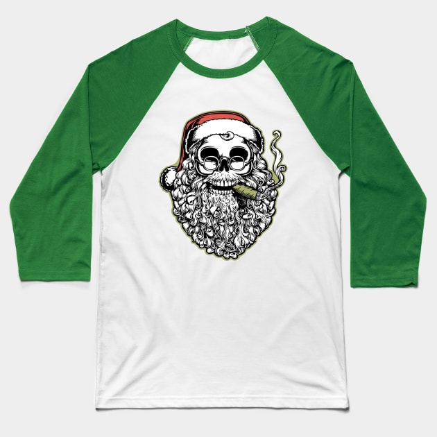 Smokin' Santa Skull Baseball T-Shirt by kbilltv